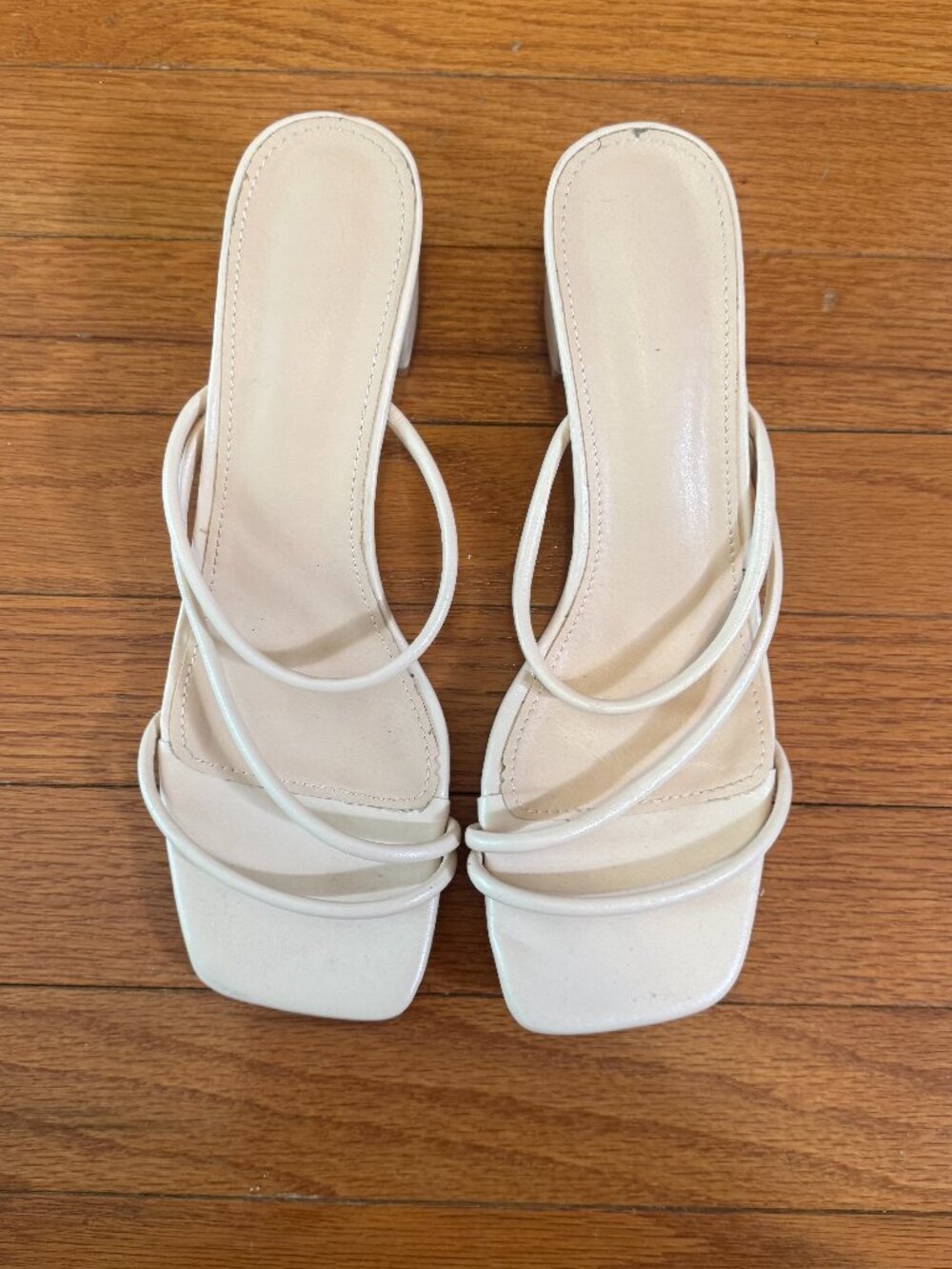 LACUONE Women's Mid Heel Sandals Chunky Block Heels Slides Strappy Slip-on Mules